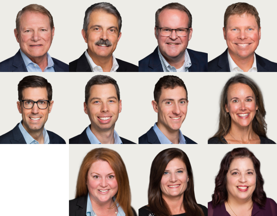 A composite of headshots of the entire Woodley Farra team.