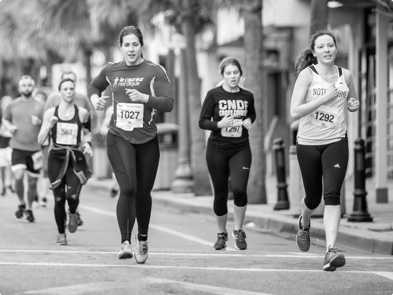 A group of female marathon participants.